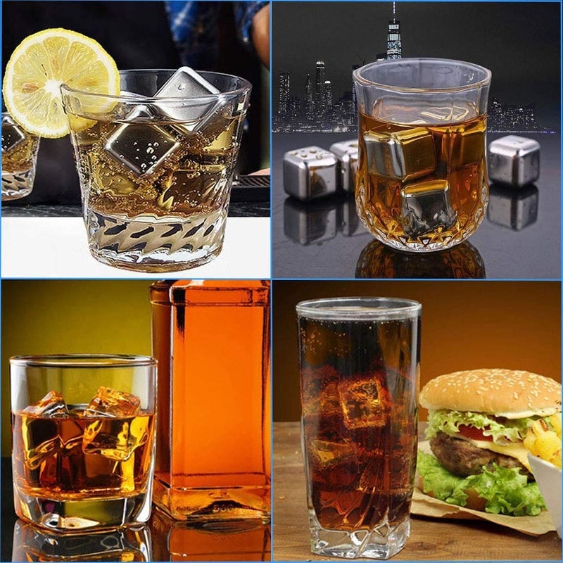 MEICHU Whiskey Stones 8 Pack, Metal Reusable Ice Cubes, Stainless Steel Ice Cubes, Suitable for Whiskey, Vodka, Liqueurs, Wine, Beverage Juice or Soda - Image 3